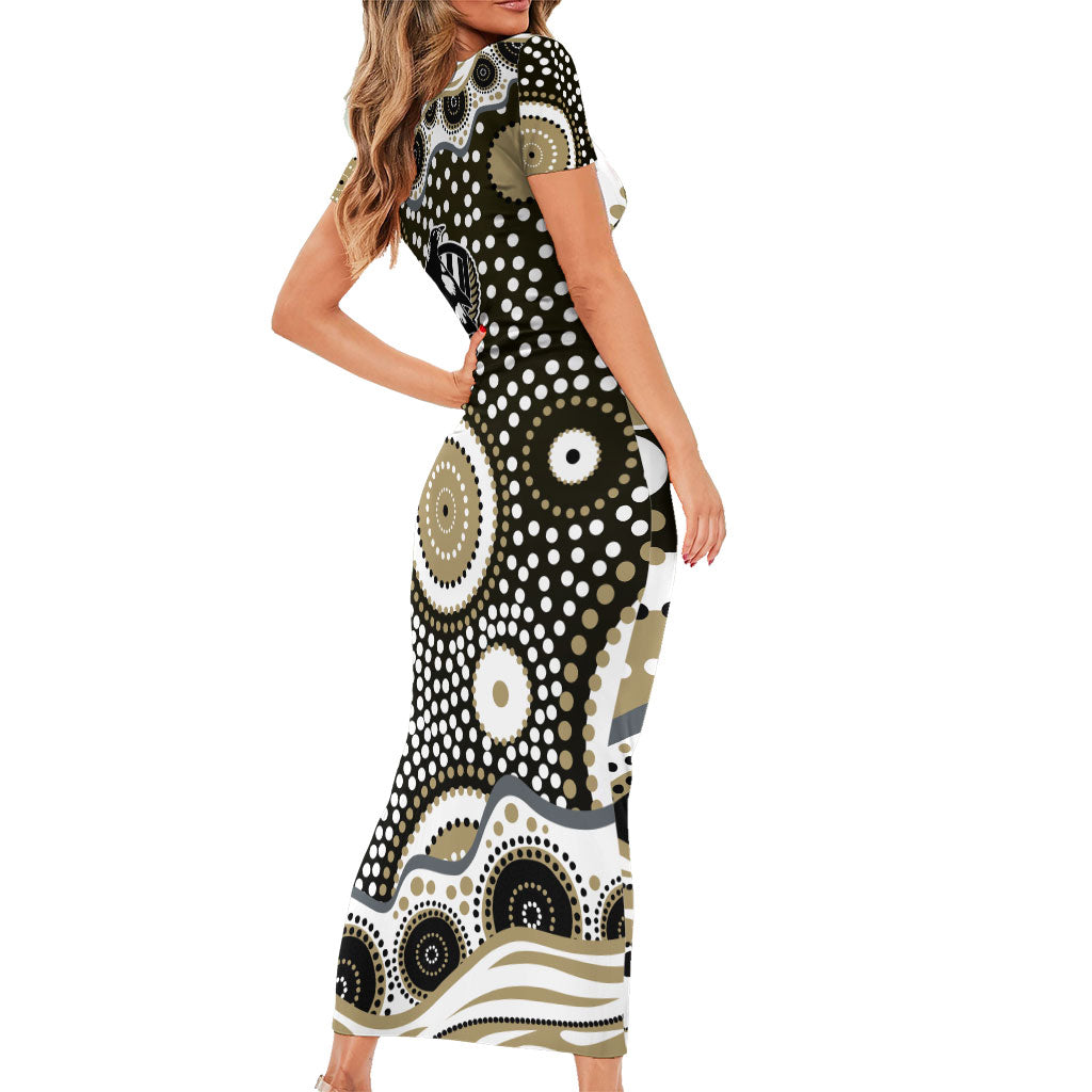 Collingwood Magpies Family Matching Short Sleeve Bodycon Dress and Hawaiian Shirt Aboriginal Dot Pattern - Football Mascot Heritage Pride