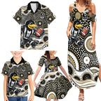 Collingwood Magpies Family Matching Summer Maxi Dress and Hawaiian Shirt Aboriginal Dot Pattern - Football Mascot Heritage Pride