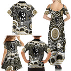 Collingwood Magpies Family Matching Summer Maxi Dress and Hawaiian Shirt Aboriginal Dot Pattern - Football Mascot Heritage Pride