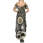 Collingwood Magpies Family Matching Summer Maxi Dress and Hawaiian Shirt Aboriginal Dot Pattern - Football Mascot Heritage Pride