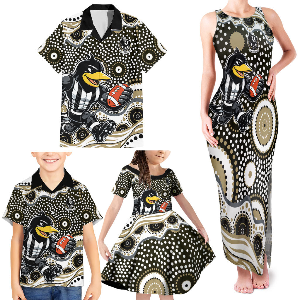 Collingwood Magpies Family Matching Tank Maxi Dress and Hawaiian Shirt Aboriginal Dot Pattern - Football Mascot Heritage Pride