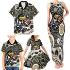 Collingwood Magpies Family Matching Tank Maxi Dress and Hawaiian Shirt Aboriginal Dot Pattern - Football Mascot Heritage Pride