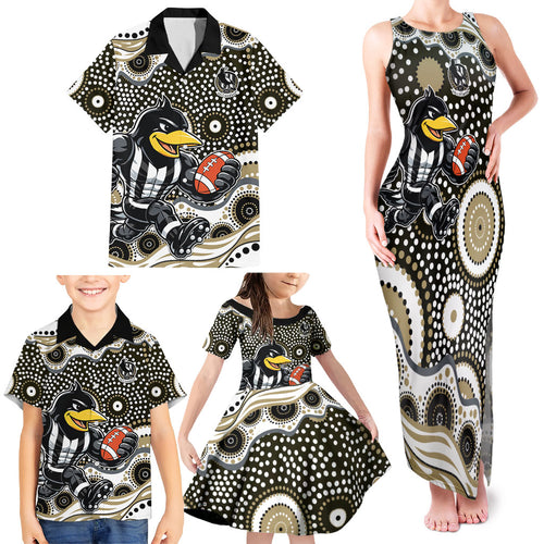Collingwood Magpies Family Matching Tank Maxi Dress and Hawaiian Shirt Aboriginal Dot Pattern - Football Mascot Heritage Pride