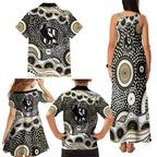 Collingwood Magpies Family Matching Tank Maxi Dress and Hawaiian Shirt Aboriginal Dot Pattern - Football Mascot Heritage Pride