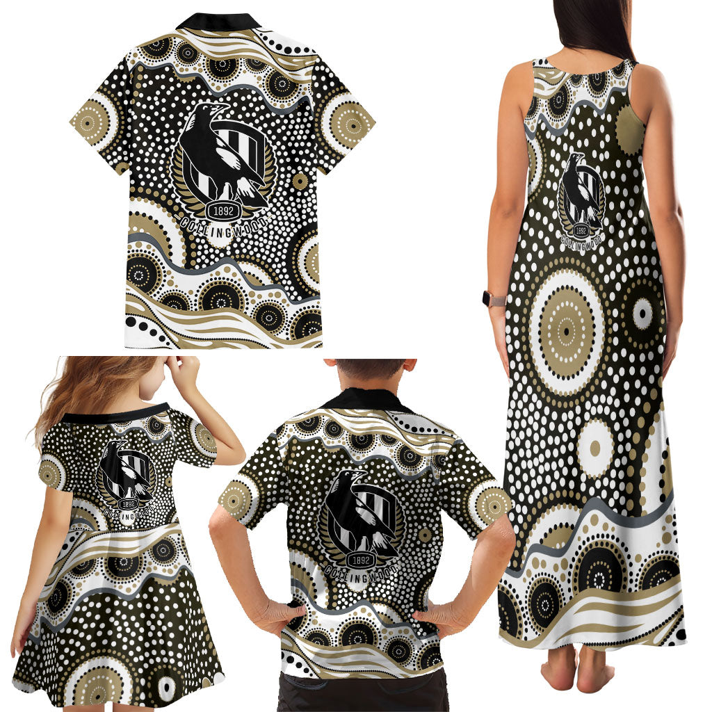 Collingwood Magpies Family Matching Tank Maxi Dress and Hawaiian Shirt Aboriginal Dot Pattern - Football Mascot Heritage Pride