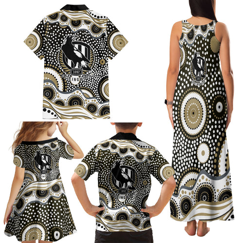 Collingwood Magpies Family Matching Tank Maxi Dress and Hawaiian Shirt Aboriginal Dot Pattern - Football Mascot Heritage Pride