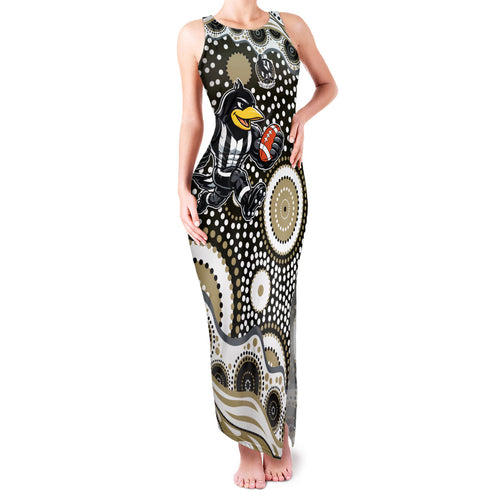 Collingwood Magpies Family Matching Tank Maxi Dress and Hawaiian Shirt Aboriginal Dot Pattern - Football Mascot Heritage Pride
