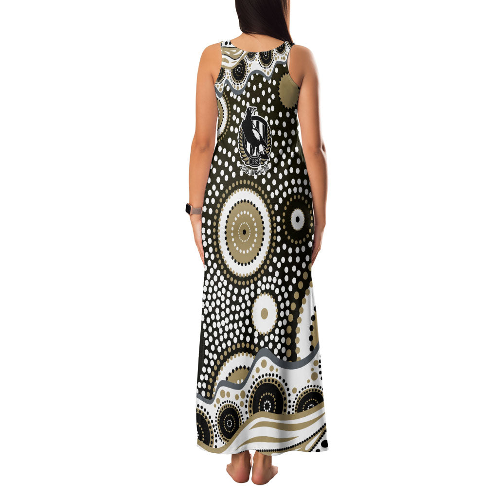 Collingwood Magpies Family Matching Tank Maxi Dress and Hawaiian Shirt Aboriginal Dot Pattern - Football Mascot Heritage Pride