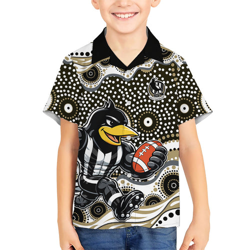Collingwood Magpies Family Matching Tank Maxi Dress and Hawaiian Shirt Aboriginal Dot Pattern - Football Mascot Heritage Pride