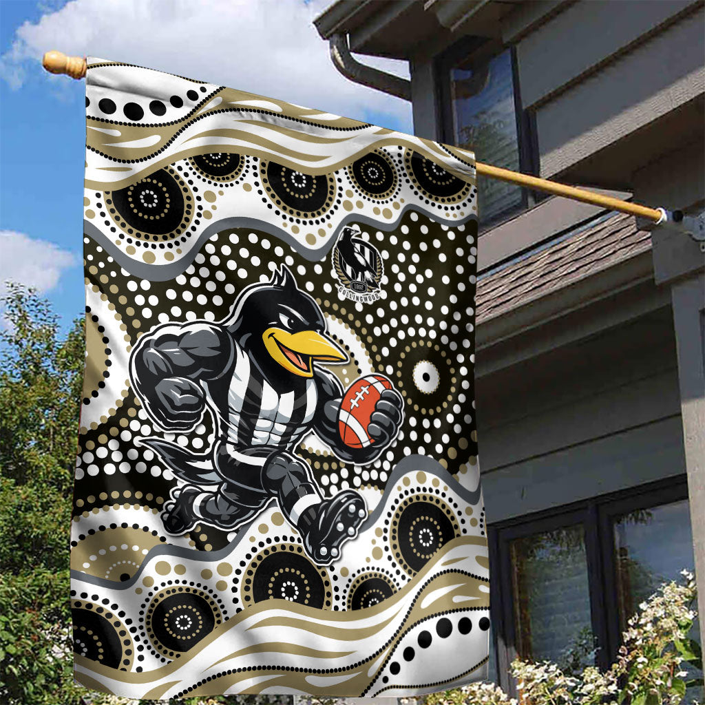Collingwood Magpies Garden Flag Aboriginal Dot Pattern - Football Mascot Heritage Pride