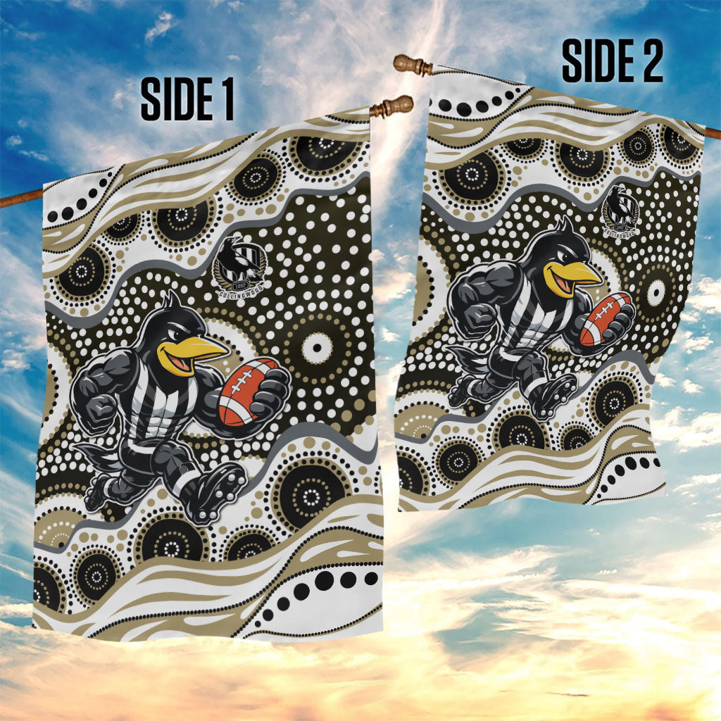 Collingwood Magpies Garden Flag Aboriginal Dot Pattern - Football Mascot Heritage Pride