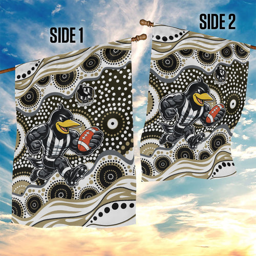Collingwood Magpies Garden Flag Aboriginal Dot Pattern - Football Mascot Heritage Pride