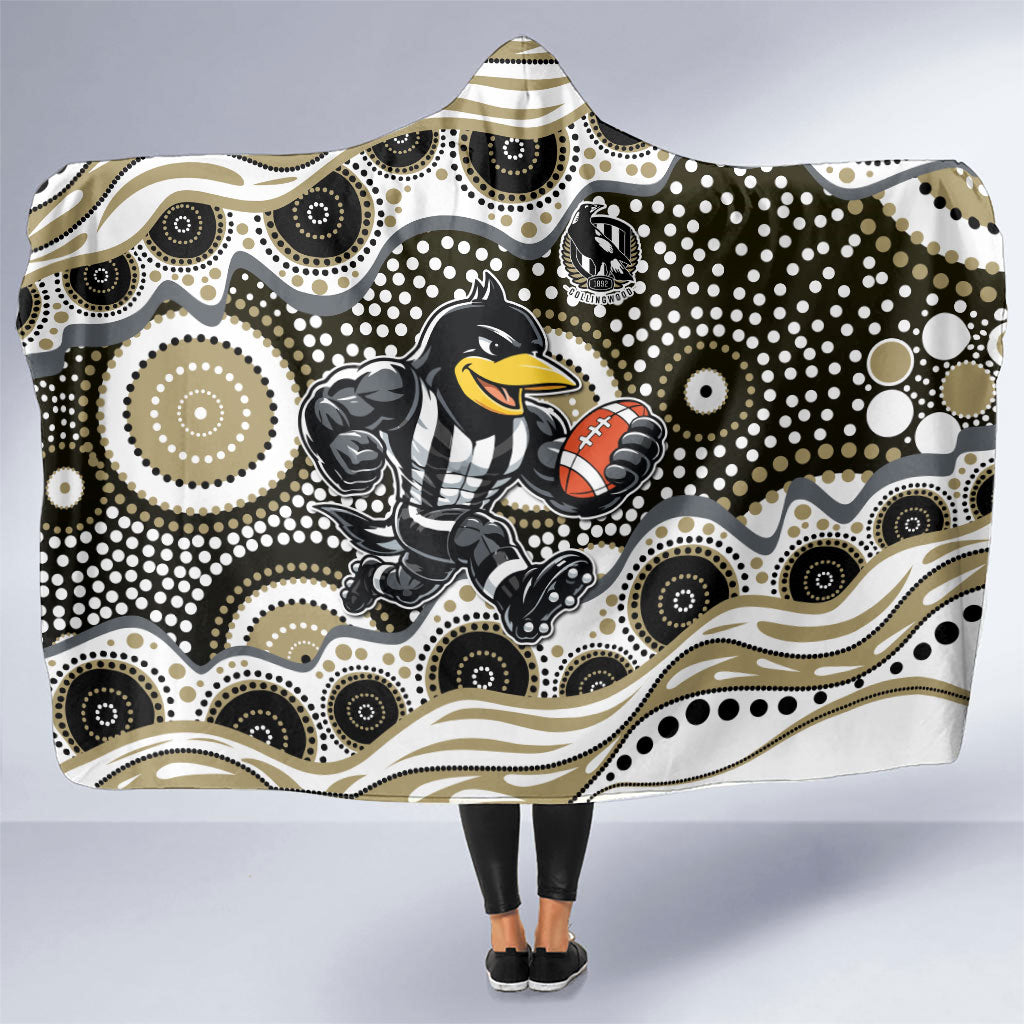 Collingwood Magpies Hooded Blanket Aboriginal Dot Pattern - Football Mascot Heritage Pride