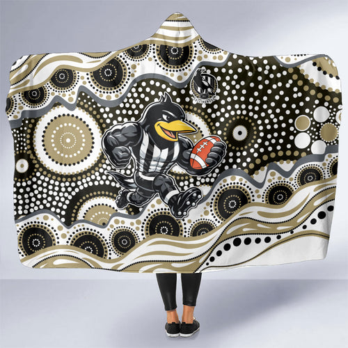 Collingwood Magpies Hooded Blanket Aboriginal Dot Pattern - Football Mascot Heritage Pride