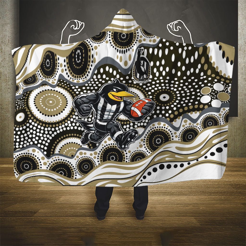 Collingwood Magpies Hooded Blanket Aboriginal Dot Pattern - Football Mascot Heritage Pride