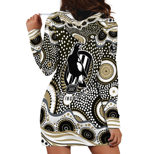 Collingwood Magpies Hoodie Dress Aboriginal Dot Pattern - Football Mascot Heritage Pride