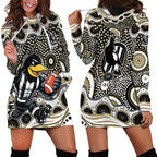 Collingwood Magpies Hoodie Dress Aboriginal Dot Pattern - Football Mascot Heritage Pride