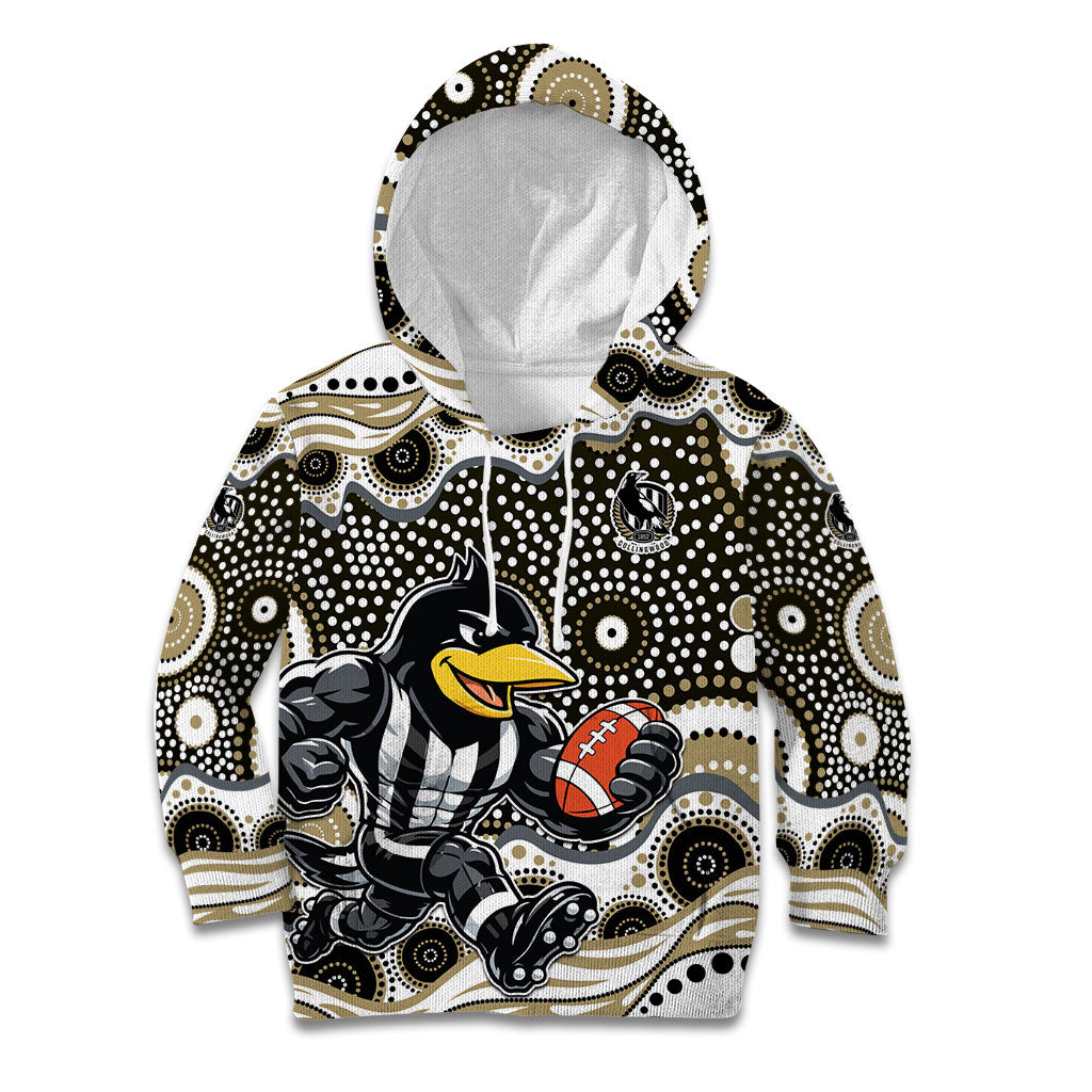 Collingwood Magpies Kid Hoodie Aboriginal Dot Pattern - Football Mascot Heritage Pride