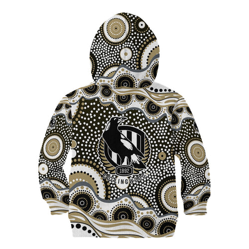 Collingwood Magpies Kid Hoodie Aboriginal Dot Pattern - Football Mascot Heritage Pride