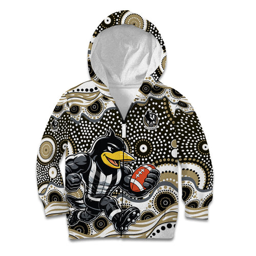 Collingwood Magpies Kid Hoodie Aboriginal Dot Pattern - Football Mascot Heritage Pride