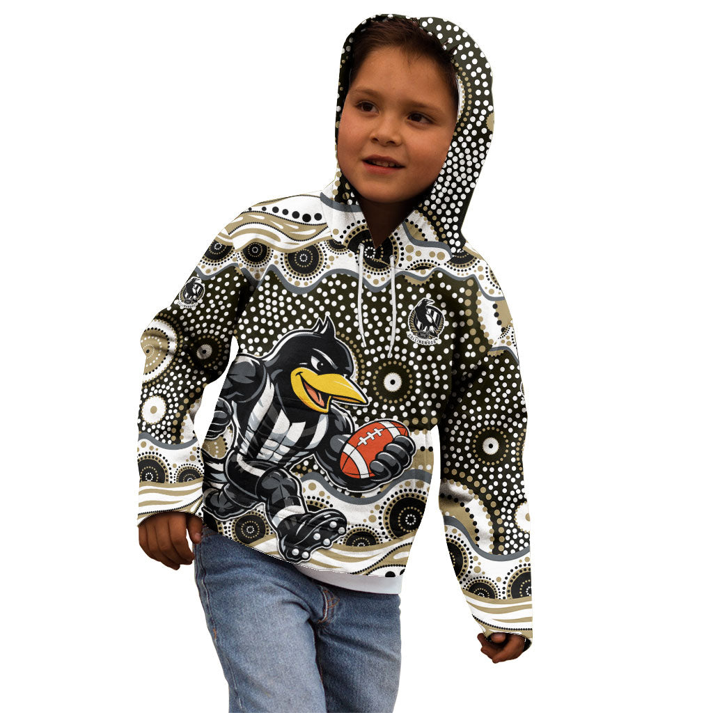 Collingwood Magpies Kid Hoodie Aboriginal Dot Pattern - Football Mascot Heritage Pride