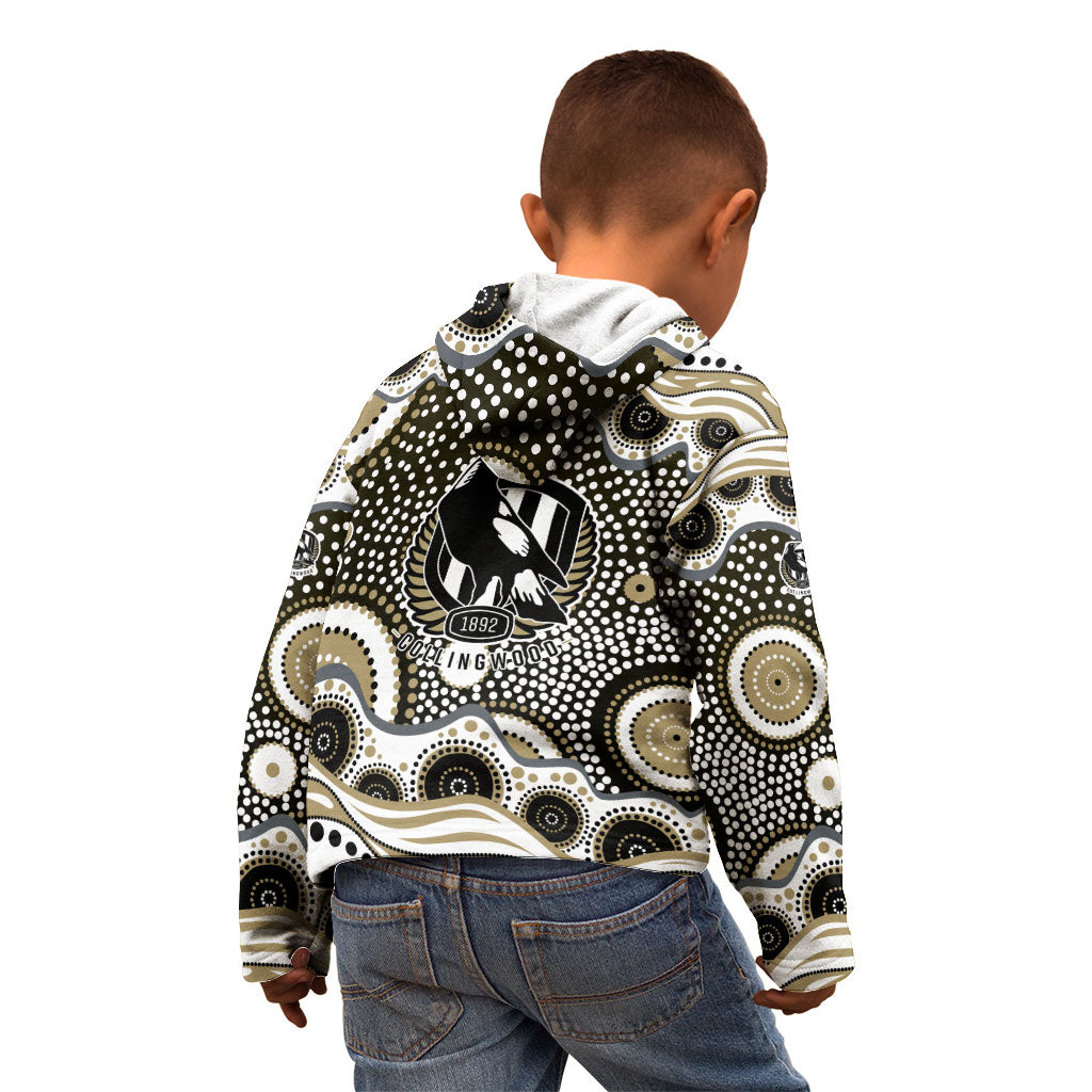Collingwood Magpies Kid Hoodie Aboriginal Dot Pattern - Football Mascot Heritage Pride