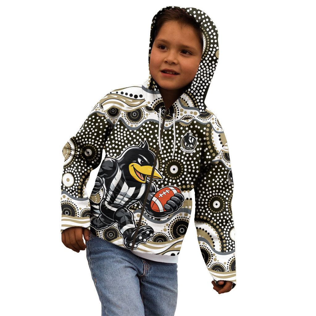 Collingwood Magpies Kid Hoodie Aboriginal Dot Pattern - Football Mascot Heritage Pride