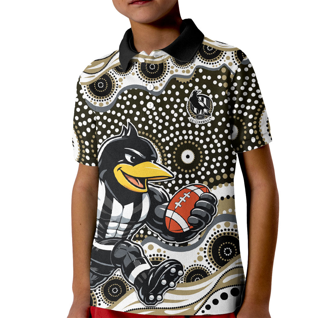 Collingwood Magpies Kid Polo Shirt Aboriginal Dot Pattern - Football Mascot Heritage Pride