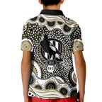 Collingwood Magpies Kid Polo Shirt Aboriginal Dot Pattern - Football Mascot Heritage Pride