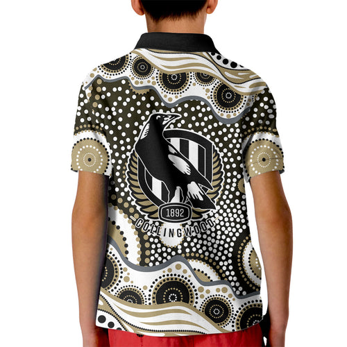 Collingwood Magpies Kid Polo Shirt Aboriginal Dot Pattern - Football Mascot Heritage Pride