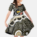Collingwood Magpies Kid Short Sleeve Dress Aboriginal Dot Pattern - Football Mascot Heritage Pride