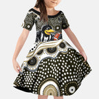 Collingwood Magpies Kid Short Sleeve Dress Aboriginal Dot Pattern - Football Mascot Heritage Pride