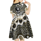 Collingwood Magpies Kid Short Sleeve Dress Aboriginal Dot Pattern - Football Mascot Heritage Pride