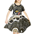 Collingwood Magpies Kid Short Sleeve Dress Aboriginal Dot Pattern - Football Mascot Heritage Pride