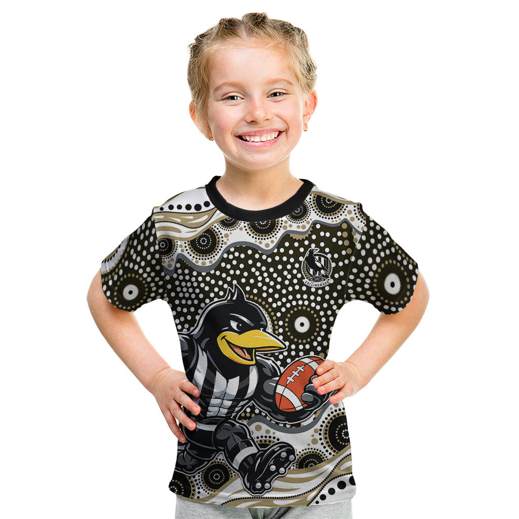 Collingwood Magpies Kid T Shirt Aboriginal Dot Pattern - Football Mascot Heritage Pride