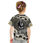 Collingwood Magpies Kid T Shirt Aboriginal Dot Pattern - Football Mascot Heritage Pride