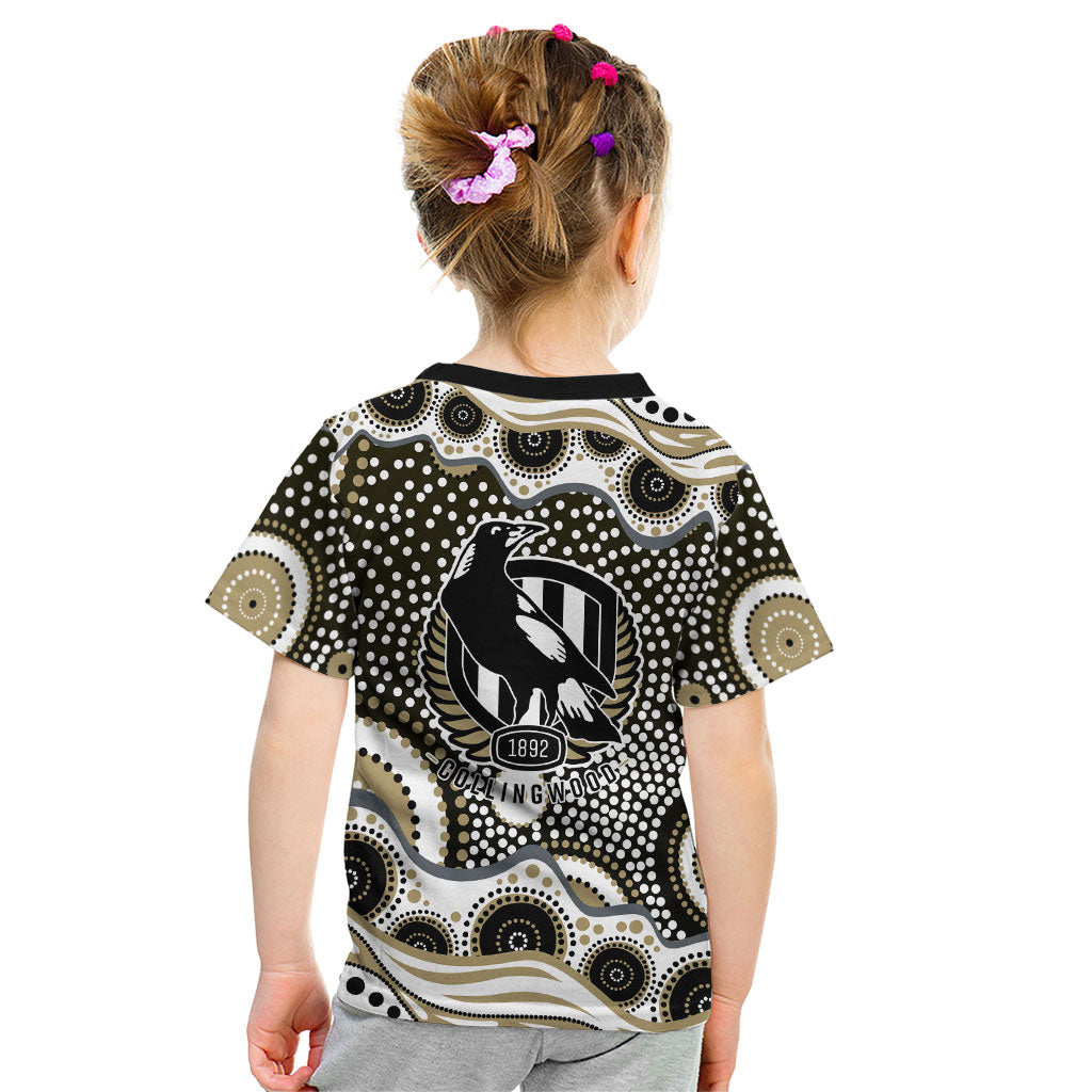Collingwood Magpies Kid T Shirt Aboriginal Dot Pattern - Football Mascot Heritage Pride