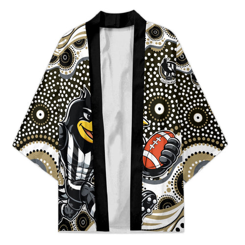 Collingwood Magpies Kimono Aboriginal Dot Pattern - Football Mascot Heritage Pride