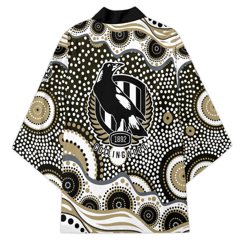 Collingwood Magpies Kimono Aboriginal Dot Pattern - Football Mascot Heritage Pride