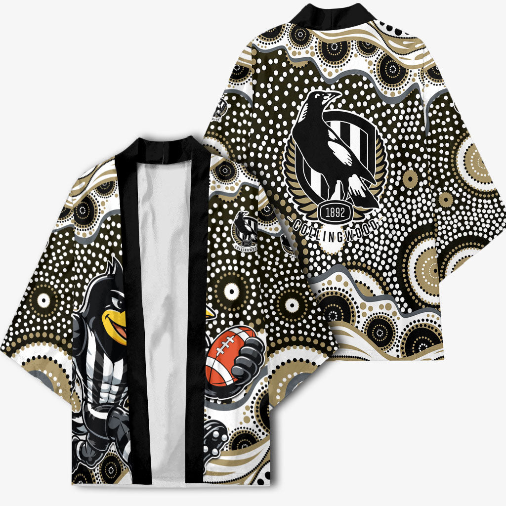 Collingwood Magpies Kimono Aboriginal Dot Pattern - Football Mascot Heritage Pride