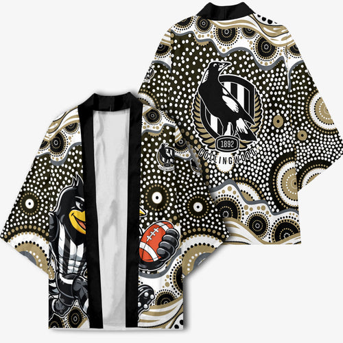 Collingwood Magpies Kimono Aboriginal Dot Pattern - Football Mascot Heritage Pride