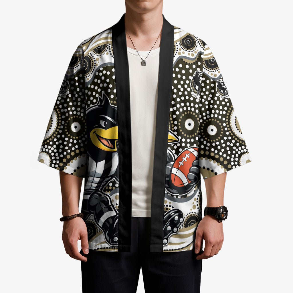 Collingwood Magpies Kimono Aboriginal Dot Pattern - Football Mascot Heritage Pride