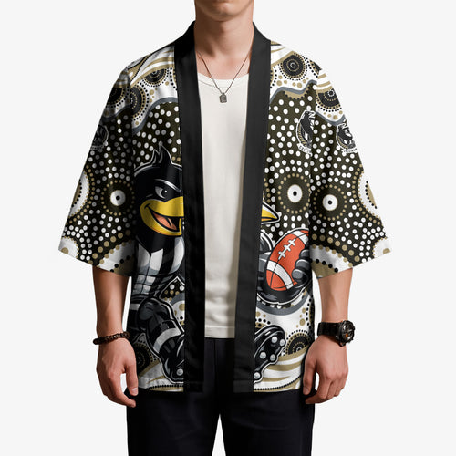 Collingwood Magpies Kimono Aboriginal Dot Pattern - Football Mascot Heritage Pride