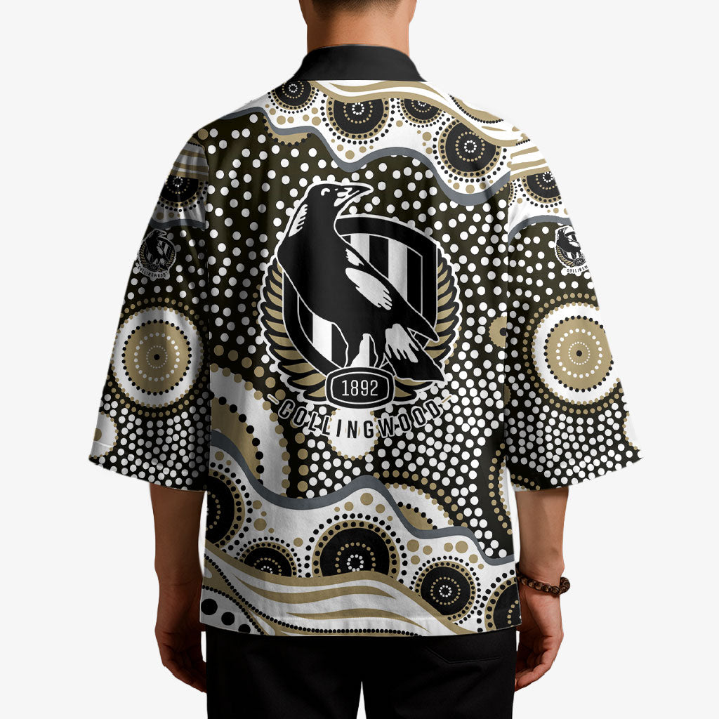 Collingwood Magpies Kimono Aboriginal Dot Pattern - Football Mascot Heritage Pride