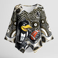 Collingwood Magpies Kimono Sleeve Blouse Aboriginal Dot Pattern - Football Mascot Heritage Pride
