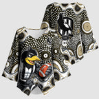 Collingwood Magpies Kimono Sleeve Blouse Aboriginal Dot Pattern - Football Mascot Heritage Pride