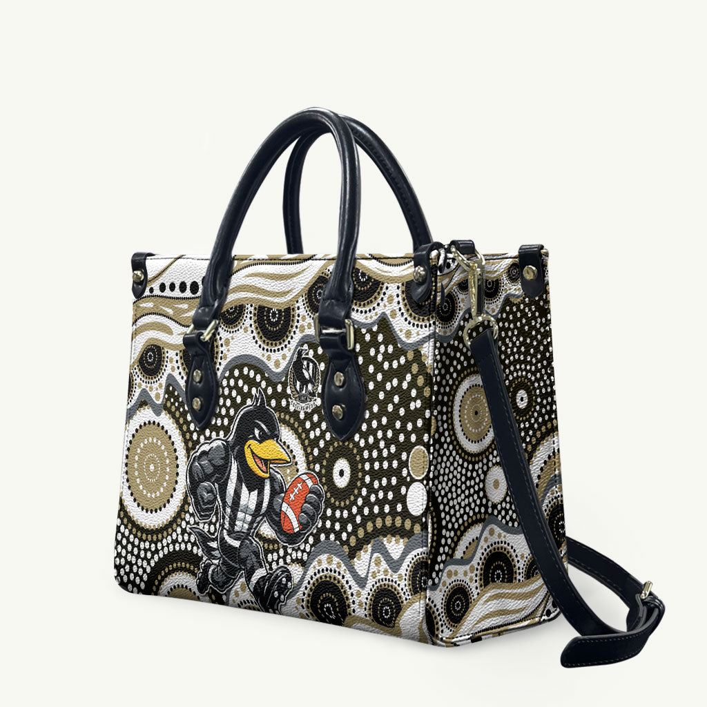 Collingwood Magpies Leather Bag Aboriginal Dot Pattern - Football Mascot Heritage Pride