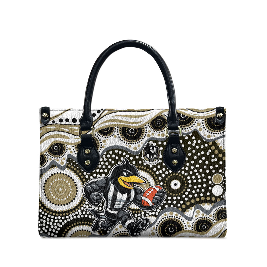Collingwood Magpies Leather Bag Aboriginal Dot Pattern - Football Mascot Heritage Pride