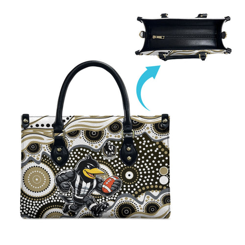 Collingwood Magpies Leather Bag Aboriginal Dot Pattern - Football Mascot Heritage Pride