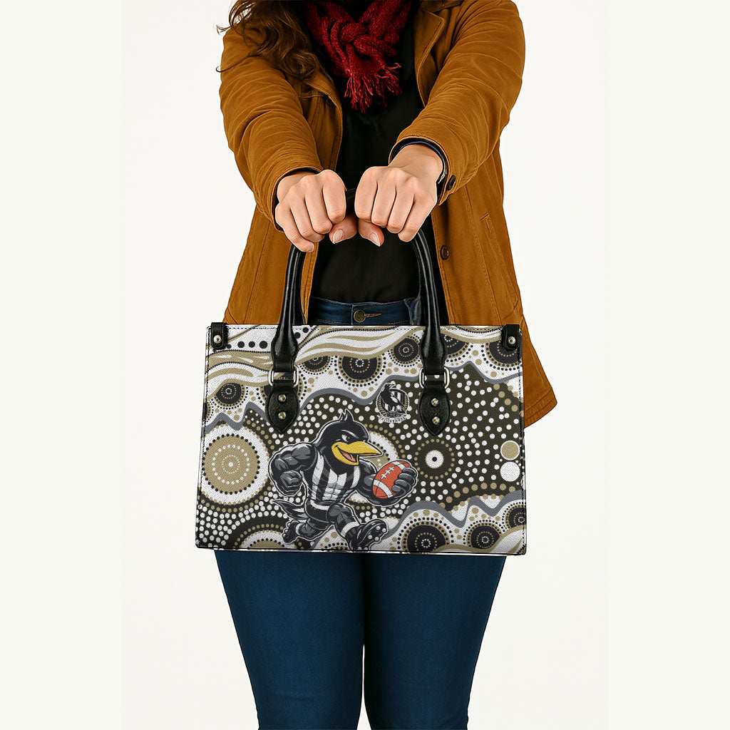 Collingwood Magpies Leather Bag Aboriginal Dot Pattern - Football Mascot Heritage Pride